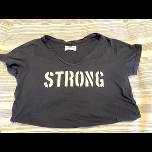 Sol Angeles Strong v/neck tee shirt in charcoal gray with white lettering.